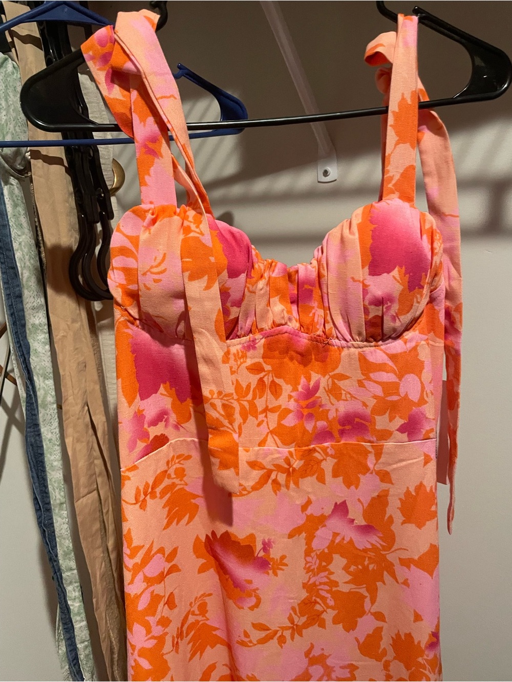 Ladies ' Pink & Orange Floral Tie-Shoulder One-Piece - NWT